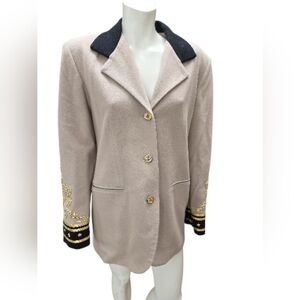 Women's Wool Blazer with Black Collar and Gold-Embroidered Cuffs